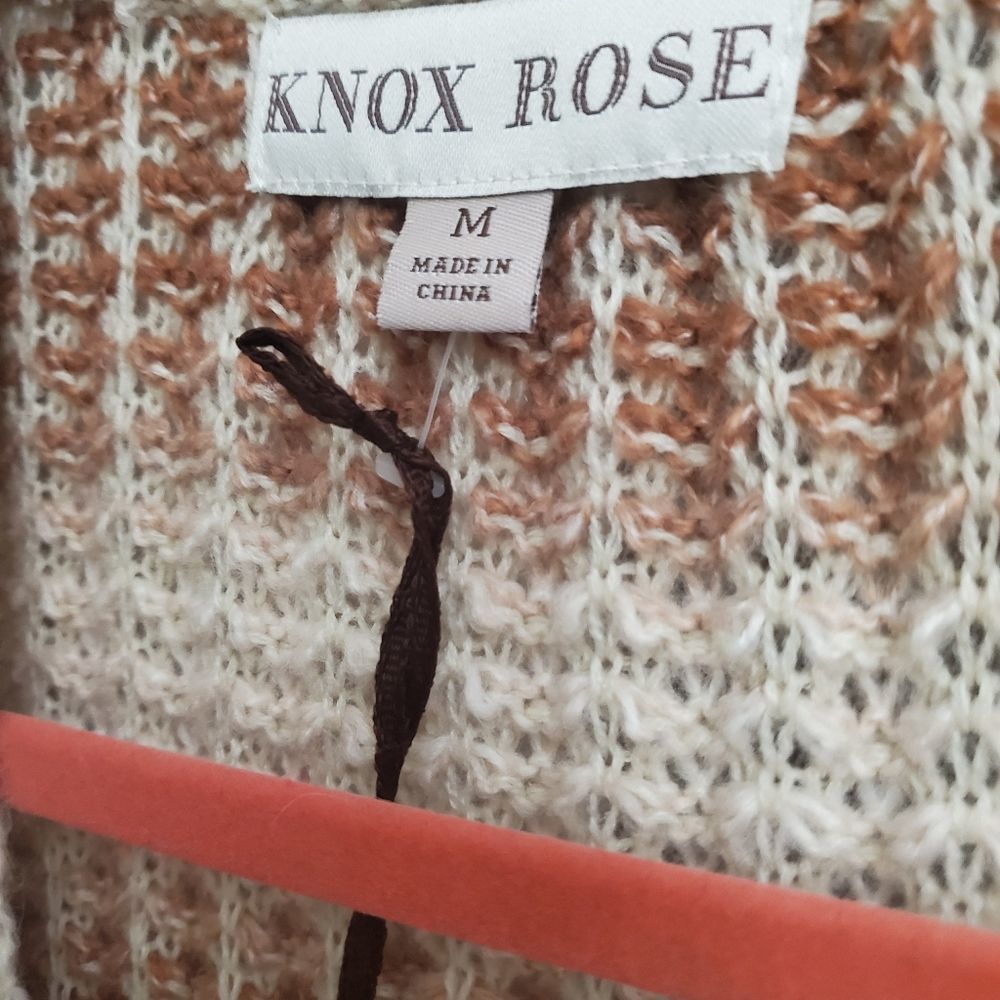 Knox rose cardigan sweater size medium nwt pink strip chunky knit - Picture 2 of 7